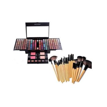 Pachet Promo: Trusa Profesionala Machiaj Miss Rose 190 Culori + Set 24 Pensule Machiaj + Borseta