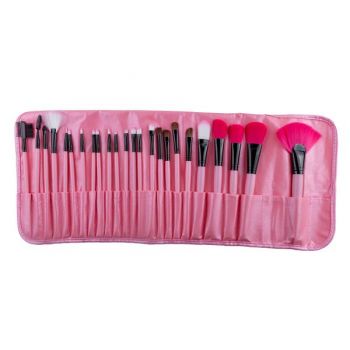 Set 24 Pensule Makeup cu Husa Roz Lila Rossa ieftina