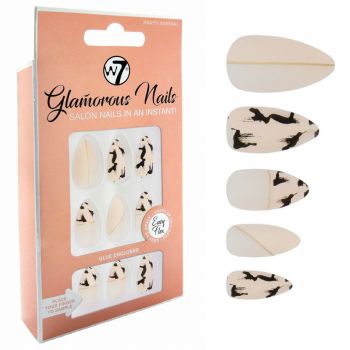 Kit 24 Unghii False W7 Glamorous Nails, Party Animal, cu adeziv inclus si pila de unghii