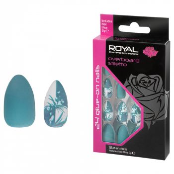 Set 24 Unghii False ROYAL Glue-On Nail Tips, Overboard Stiletto, Adeziv Inclus