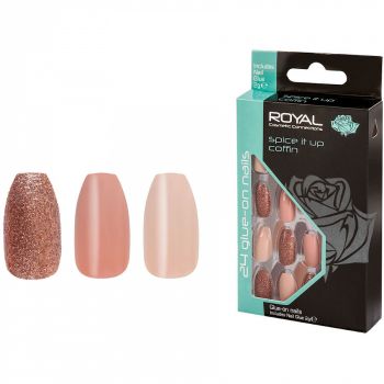 Set 24 Unghii False ROYAL Glue-On Nail Tips, Spice It Up Coffin, Adeziv Inclus 3 g