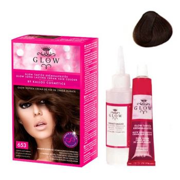 Vopsea Permanenta - Kallos Glow Long Lasting Cream Hair Colour Nuanta 653 Saten Ciocolatiu