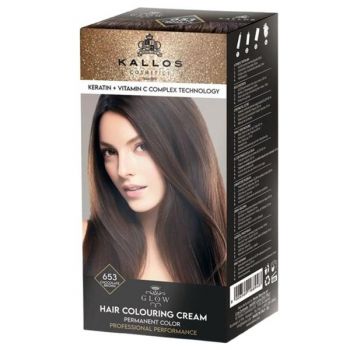 Vopsea Permanenta - Kallos Glow Long Lasting Cream Hair Colour Nuanta 653 Saten Ciocolatiu