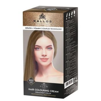 Vopsea Permanenta - Kallos Glow Long Lasting Cream Hair Colour Nuanta 800 Blond Deschis