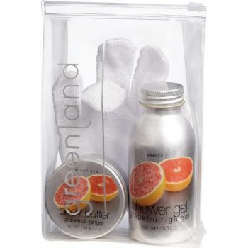 Set cadou mic Spicy (Ghimbir si Grepfruit), gel de dus 250ml, unt de corp 100g si manusa baie, Greenland ieftin