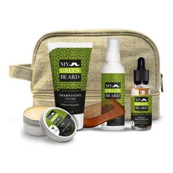 Set cadou Trusa pentru volum barba si mustata, Beard Volume Kit, My Green Beard (sampon 150ml + lotiune 100ml + ulei 30ml + ceara 50ml) de firma original