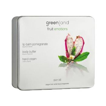 Set Skin kit, Fructul Dragonului-Ceai alb, unt corp 120ml, crema maini 75ml, balsam buze 3.9g, Greenland de firma original