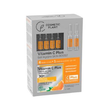Set Ingrijire Skin Boost 30+ Cosmetic Plant: Crema Antirid Hidratanta 30+ Vitamin C Plus, 50 ml; Fiole Skin Boost Vitamina C Plus 6 x2 ml