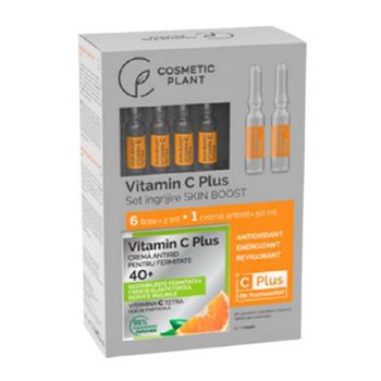 Set Ingrijire Skin Boost 40+ Cosmetic Plant: Crema Antirid pentru Fermitate 40+ Vitamin C Plus, 50ml; Fiole Skin Boost Vitamina C Plus, 6 x 2 ml ieftin