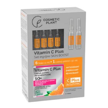 Set Ingrijire Skin Boost 50+ Cosmetic Plant: Crema Antirid Hidratanta 50+ Vitamin C Plus, 50ml; Fiole Skin Boost Vitamin C Plus, 6 x 2 ml