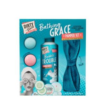 Set cadou Dirty Works, Bathing Grace, Spuma de baie 250 ml, 2 Sfere sare de baie 25g, 2 Seturi de paduri pentru ochi, Bentita Set cadou Dirty Works, Bathing Grace, Spuma de baie 250 ml, 2 Sfere sare de baie 25g, 2 Seturi de paduri pentru ochi, Bentita