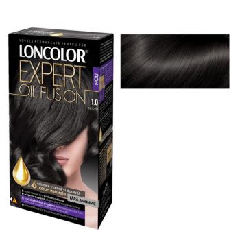 Vopsea de Par Permanenta Fara Amoniac Loncolor Expert Oil Fusion, nuanta 1.0 negru ieftina