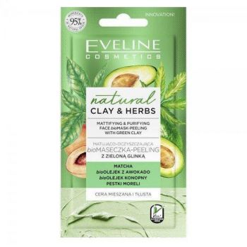 Masca de fata, Eveline Cosmetics, Natural Clay & Herbs, Mattifying & Purifying, 8 ml
