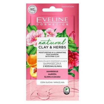Masca de fata, Eveline Cosmetics, Natural Clay & Herbs, Moisturizing & Illuminating, 8 ml