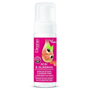 Spuma antibacteriana Lirene Superfood pentru curatare faciala cu extract de acai si guarana, 99% ingrediente naturale 150ml