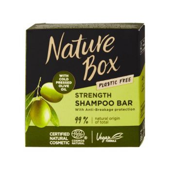 Sampon Solid Fortifiant cu Ulei de Masline Presat la Rece - Nature Box Strenght Shampoo Bar with Cold Pressed Olive Oil Plastic Free, 85 g la reducere