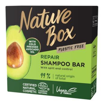 Sampon Solid Reparator cu Ulei de Avocado Presat la Rece - Nature Box Repair Shampoo Bar with Cold Pressed Avocado Oil Plastic Free, 85 g