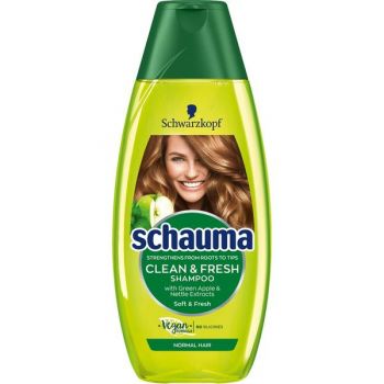 Sampon cu Mar Verde si Urzica pentru Par Normal - Schwarzkopf Schauma Clean & Fresh Shampoo with Green Apple & Nettle Extract for Normal Hair, 400 ml