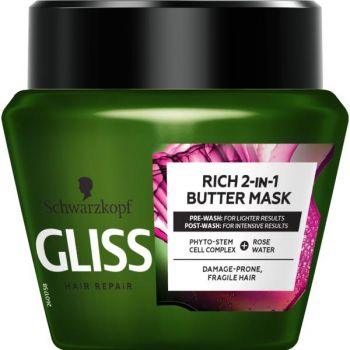 Tratament- Masca 2 in 1 cu Unt Bogat pentru Par Fragil predispus la Deteriorare - Schwarzkopf Gliss Hair Repair Rich 2-in-1 Butter Mask for Damage-prone, Fragile Hair, 300 ml