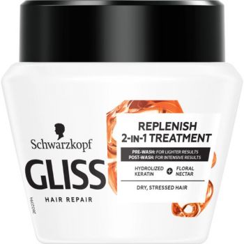 Tratament- Masca de Regenerare 2 in 1 pentru Parul Uscat si Stresat - Schwarzkopf Gliss Hair Repair Replenish 2-in-1 Treatment for Dry, Stressed Hair, 300 ml ieftin