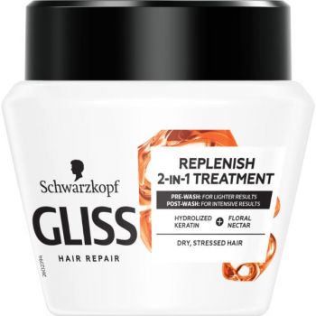Tratament- Masca de Regenerare 2 in 1 pentru Parul Uscat si Stresat - Schwarzkopf Gliss Hair Repair Replenish 2-in-1 Treatment for Dry, Stressed Hair, 300 ml