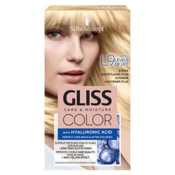 Decolorant de Par cu Acid Hialuronic - Schwarzkopf Gliss Color Care & Moisture with Hyaluronic Acid Up to 9 Levels Of Lift, nuanta L9 Extreme Lighter Plus