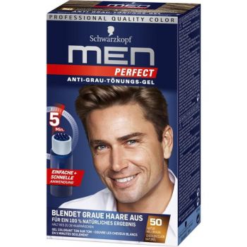 Gel Colorant pentru Barbati - Schwarzkopf Men Perfect Anti-Grey Color Gel, nuanta 50 Castaniu Deschis Natural