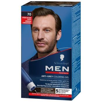 Gel Colorant pentru Barbati - Schwarzkopf Men Perfect Anti-Grey Color Gel, nuanta 70 Castaniu Inchis Natural