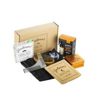 Set cadou de ingrijire barba Gentlemen's Deluxe Kit: Perie Barba Bambus + Ulei barba 30 ml+ Sapun barba+Pieptan contur barba din otel + Pelerina de tuns barba + Ghid aranjarea barbii - Conceptool