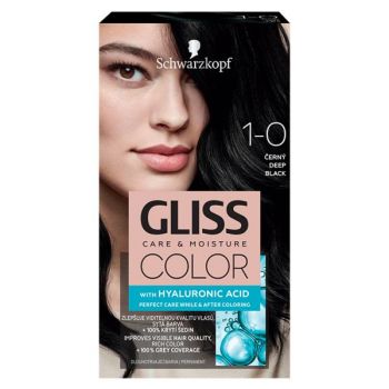 Vopsea de Par Permanenta cu Acid Hialuronic - Schwarzkopf Gliss Color Care & Moisture with Hyaluronic Acid, nuanta 1-0 Deep Black ieftina