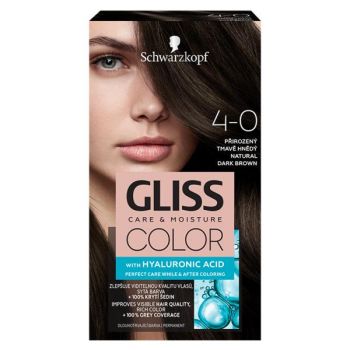 Vopsea de Par Permanenta cu Acid Hialuronic - Schwarzkopf Gliss Color Care & Moisture with Hyaluronic Acid, nuanta 4-0 Natural Dark Brown ieftina