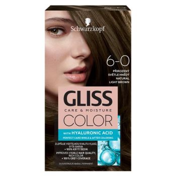 Vopsea de Par Permanenta cu Acid Hialuronic - Schwarzkopf Gliss Color Care & Moisture with Hyaluronic Acid, nuanta 6-0 Natural Light Brown de firma originala