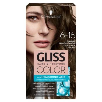 Vopsea de Par Permanenta cu Acid Hialuronic - Schwarzkopf Gliss Color Care & Moisture with Hyaluronic Acid, nuanta 6-16 Cool Pearly Brown la reducere