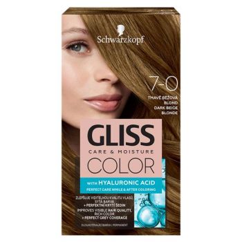 Vopsea de Par Permanenta cu Acid Hialuronic - Schwarzkopf Gliss Color Care & Moisture with Hyaluronic Acid, nuanta 7-0 Dark Beige Blonde