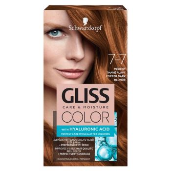 Vopsea de Par Permanenta cu Acid Hialuronic - Schwarzkopf Gliss Color Care & Moisture with Hyaluronic Acid, nuanta 7-7 Copper Dark Blonde