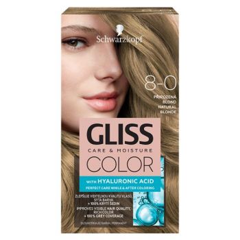 Vopsea de Par Permanenta cu Acid Hialuronic - Schwarzkopf Gliss Color Care & Moisture with Hyaluronic Acid, nuanta 8-0 Natural Blonde la reducere