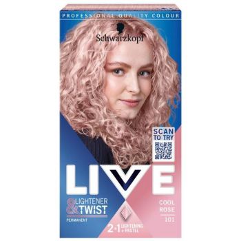 Vopsea de Par Permanenta - Schwarzkopf Live Color Lighter + Twist Permanent 2 in 1 Lightener + Pastel, nuanta 101 Cool Rose