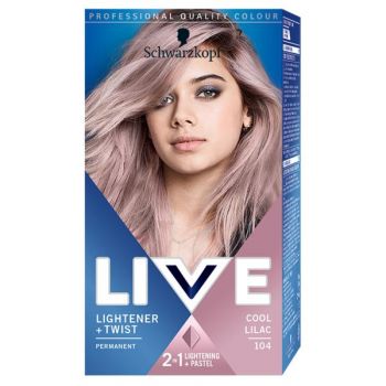 Vopsea de Par Permanenta - Schwarzkopf Live Color Lighter + Twist Permanent 2 in 1 Lightener + Pastel, nuanta 104 Cool Lilac