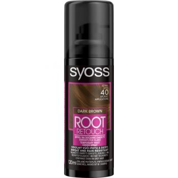 Spray pentru Vopsirea Temporara a Radacinilor - Schwarzkopf Syoss Dark Brown Root Retouch Cover Spray, saten inchis, 120 ml