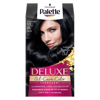 Vopsea de Par Permanenta - Schwarzkopf Palette Deluxe Oil-Care Color Permanent, nuanta 1-1 (909) Blue Black de firma originala