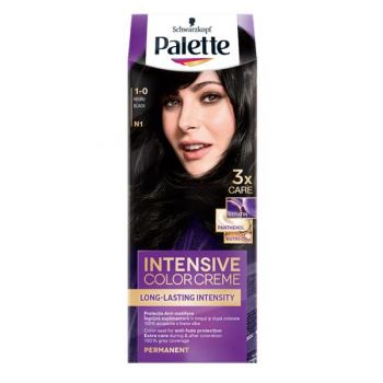 Vopsea de Par Permanenta - Schwarzkopf Palette Intensive Color Creme Long-Lasting Intensity Permanent, nuanta 1-0 (N1) Negru ieftina