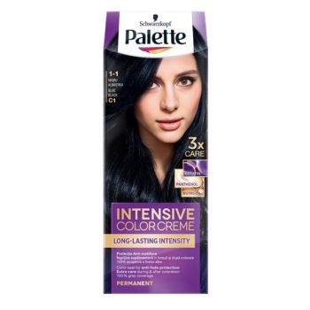 Vopsea de Par Permanenta - Schwarzkopf Palette Intensive Color Creme Long-Lasting Intensity Permanent, nuanta 1-1 (C1) Negru Albastrui de firma originala