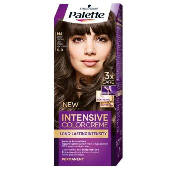 Vopsea de Par Permanenta - Schwarzkopf Palette Intensive Color Creme Long-Lasting Intensity Permanent, nuanta 5-0 (N4) Saten Deschis