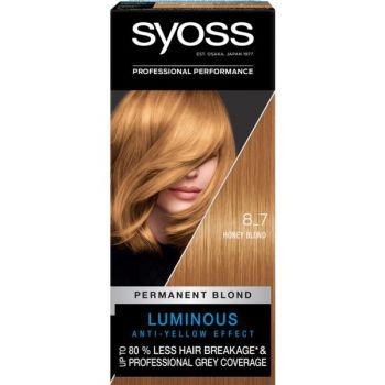 Vopsea de Par Permanenta - Syoss Professional Performance Permanent Blond Luminous Anti-Yellow Effect Baseline, nuanta 8_7 Honey Blond la reducere