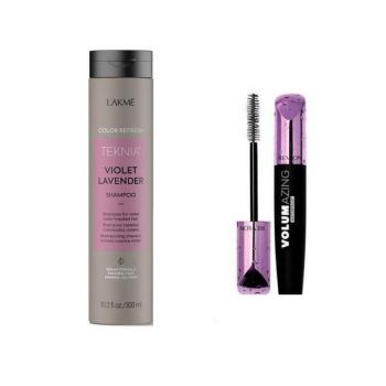 Set cadou sampon nuantator , Lakme Violet Lavander, 300 ml + Rimel Volumazing Revlon