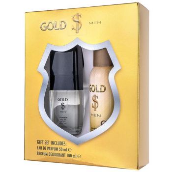 Set cadou barbati Gold Men $ SET1109 - Apa de parfum 50 ml + Deodorant 100 ml ieftin