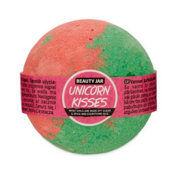 Bila de Baie Efervescenta cu Capsuni, Rubarba, Ulei de Migdale si Vitamina E Unicorn Kisses Beauty Jar, 150 g