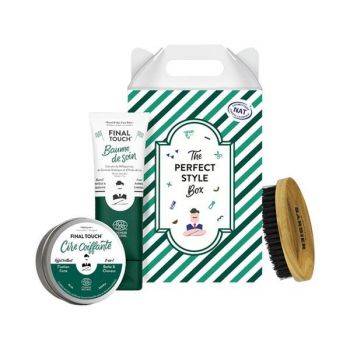 Set cadou ingrijire barba Perfect Style Monsieur BARBIER, Balsam FINAL TOUCH 2-in-1 barba si par 75ml, Crema finisare FINAL TOUCH 75ml, Perie vegana, 100% natural