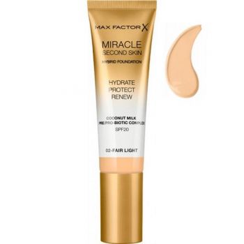 Fond de Ten - Max Factor Miracle Second Skin Hybrid Foundation SPF 20, nuanta 02 Fair Light, 30 ml