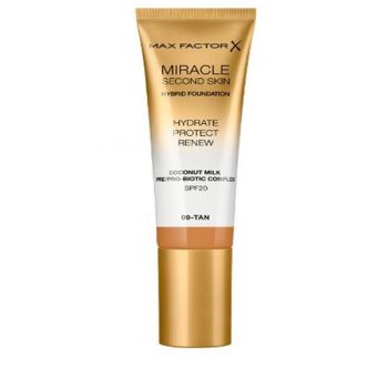 Fond de Ten - Max Factor Miracle Second Skin Hybrid Foundation SPF 20, nuanta 09 Tan, 30 ml